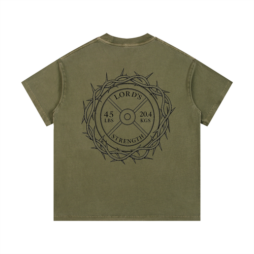 Army green crown of thorns washed cotton T-Shirt