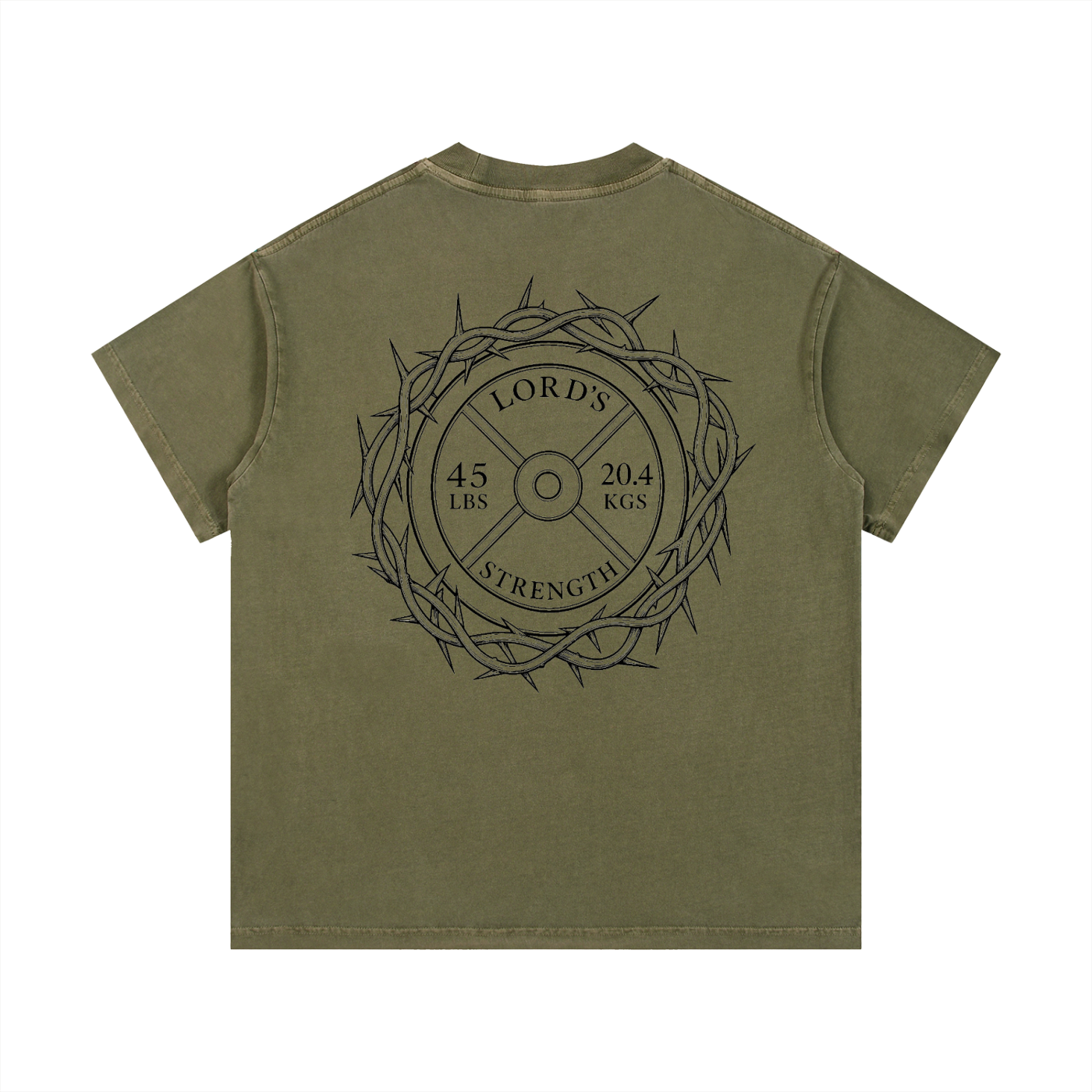 Army Green Crown of thorns vintage wash cotton t-shirt
