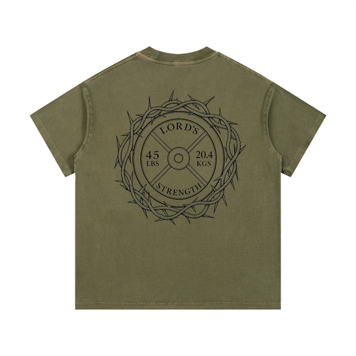 Army Green Crown of thorns vintage wash cotton t-shirt